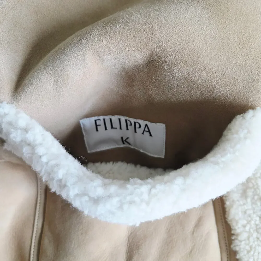 Filippa K Veda Suede Shearling Hooded Anorak Coat XS S